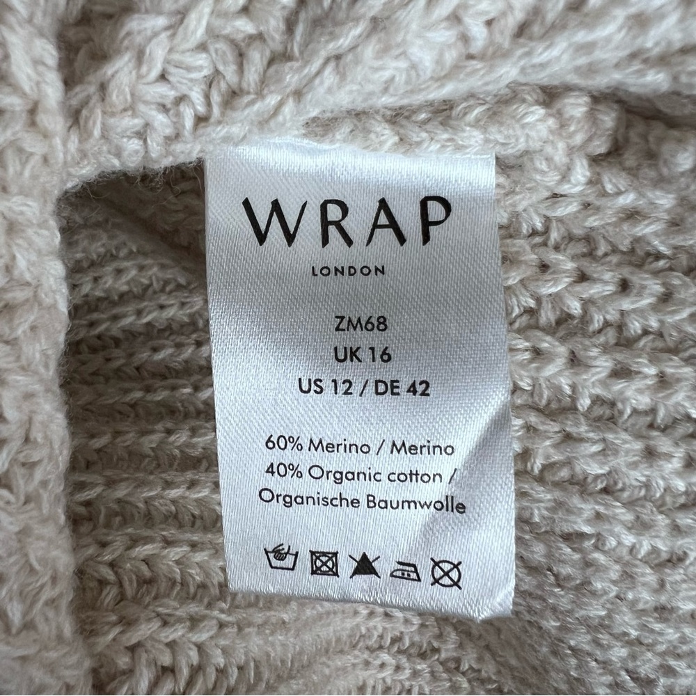 WRAP London Ribbed Chunky Knit Mock Neck Balloon Sleeve Sweater Cream SZ L (12) - Picture 10 of 11